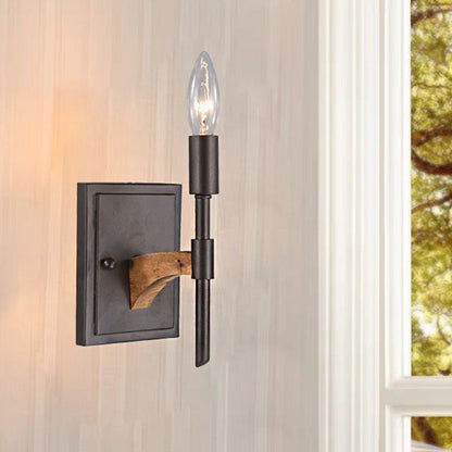 1 Head Candle/Cone Wall Sconce Lighting Retro Black Metal Wall Mounted Light Shadeless/with Shade Black Shadeless Clearhalo 'Wall Lamps & Sconces' 'Wall Lights' Lighting' 247981