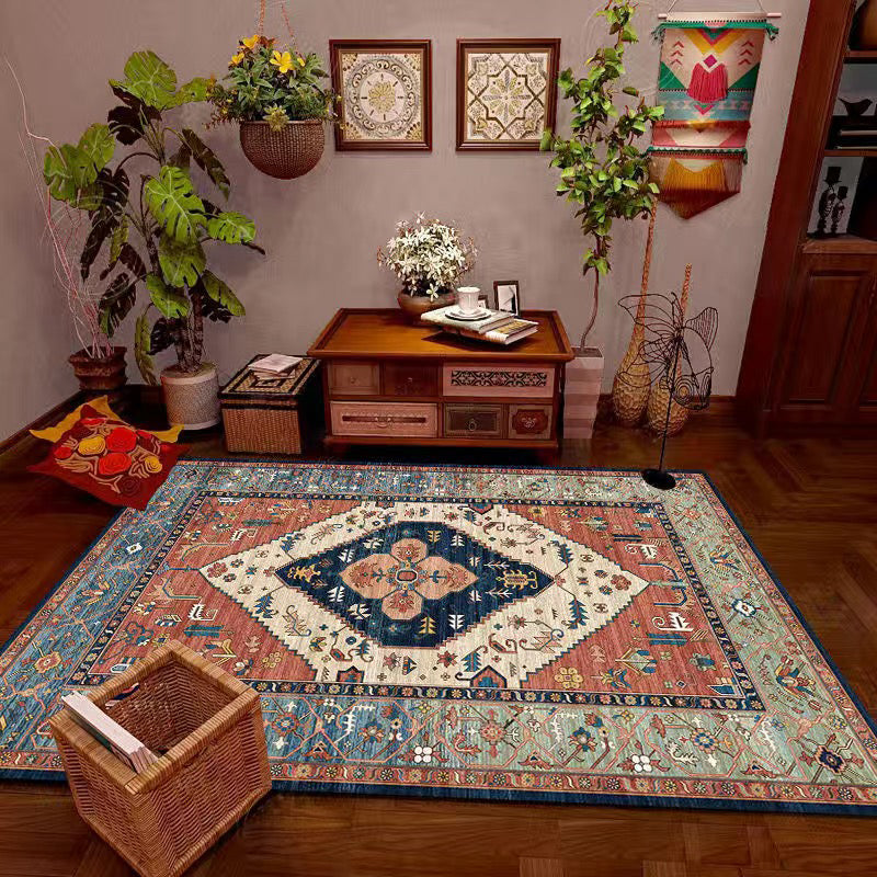 Multi Color Living Room Rug Persian Geometric Printed Indoor Rug Cotton Blend Anti-Slip Easy Care Area Carpet Orange 6'7" x 8'2" Clearhalo 'Area Rug' 'Rugs' 'Shabby Chic' Rug' 2479817