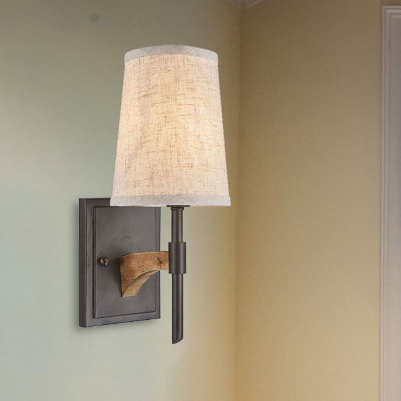 1 Head Candle/Cone Wall Sconce Lighting Retro Black Metal Wall Mounted Light Shadeless/with Shade Black With Shade Clearhalo 'Wall Lamps & Sconces' 'Wall Lights' Lighting' 247982