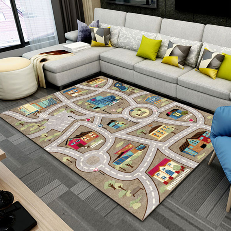 Cute Car Printed Rug Multi Color Cotton Blend Area Carpet Non-Slip Stain-Resistant Easy Care Indoor Rug for Kids Brown Clearhalo 'Area Rug' 'Rug' 2479846