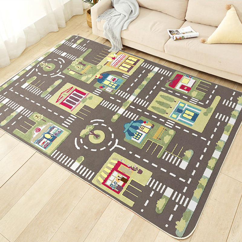 Cute Car Printed Rug Multi Color Cotton Blend Area Carpet Non-Slip Stain-Resistant Easy Care Indoor Rug for Kids Coffee Clearhalo 'Area Rug' 'Rug' 2479849