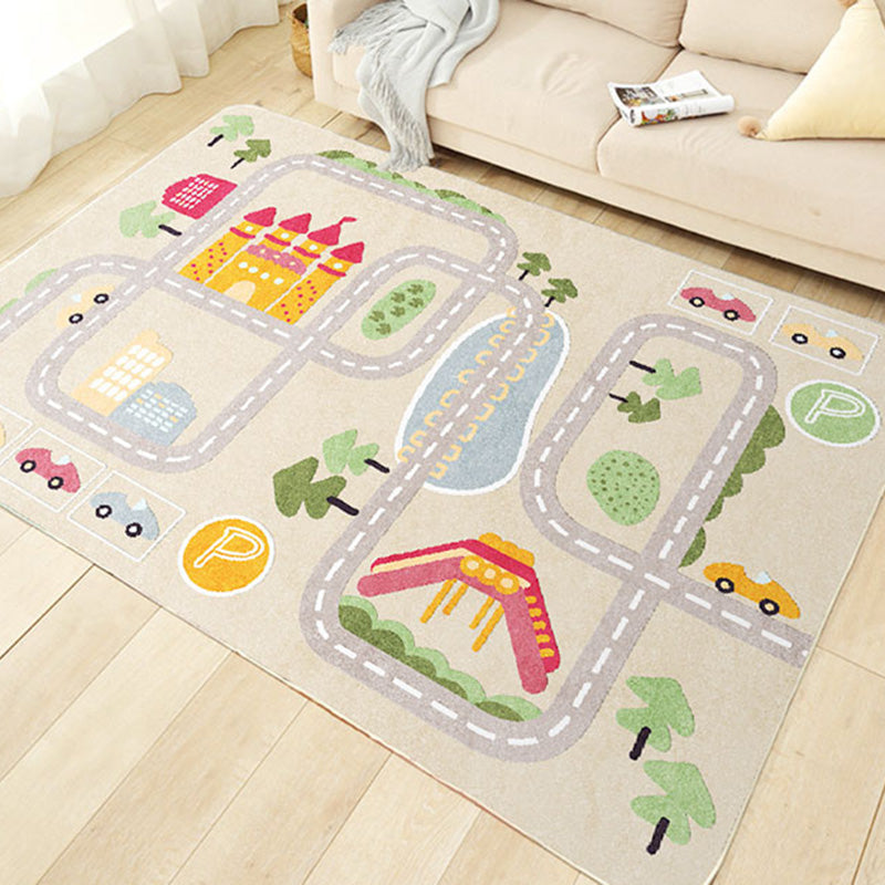 Cute Car Printed Rug Multi Color Cotton Blend Area Carpet Non-Slip Stain-Resistant Easy Care Indoor Rug for Kids Clearhalo 'Area Rug' 'Rug' 2479850