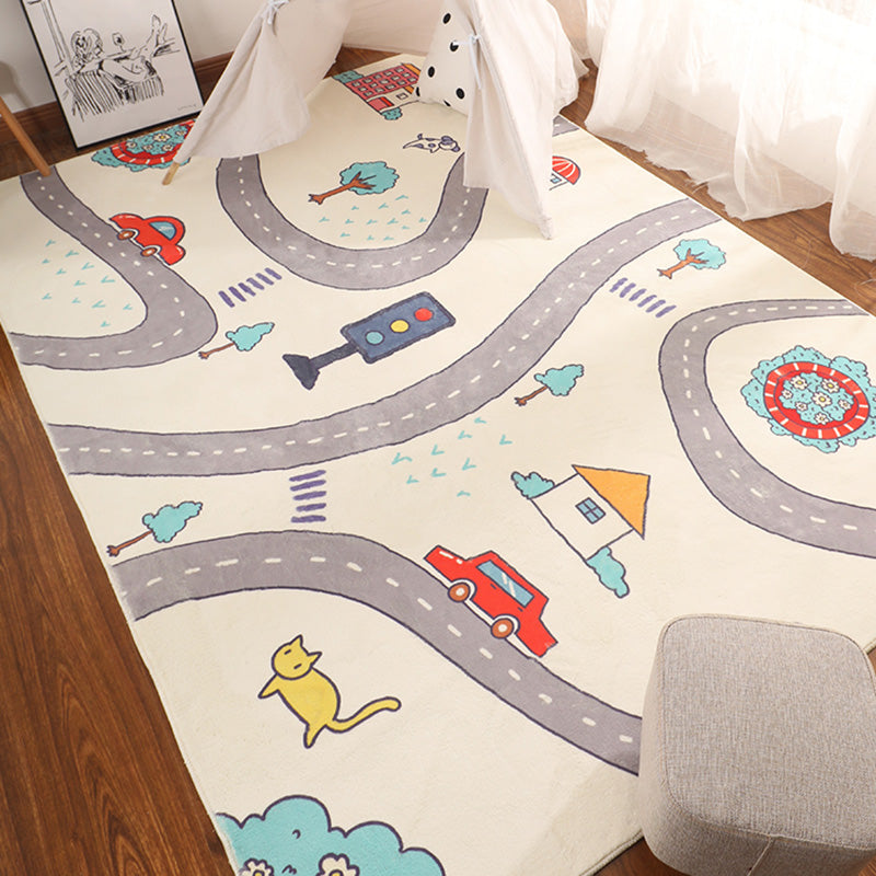 Nordic Childrens Room Rug Multi Color Car Patterned Indoor Rug Cotton Blend Non-Slip Easy Care Area Carpet Clearhalo 'Area Rug' 'Rug' 2479857