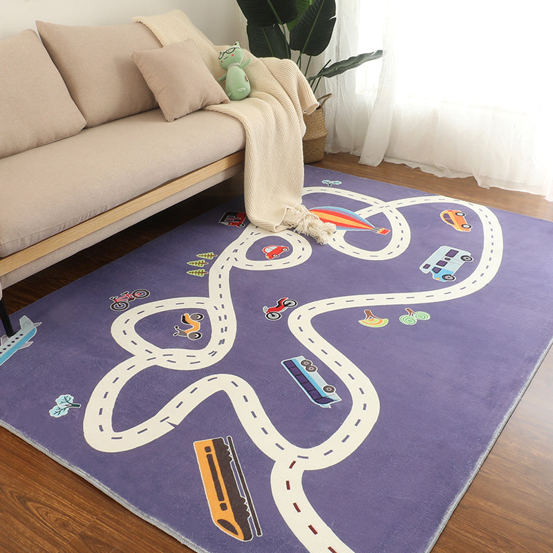 Nordic Childrens Room Rug Multi Color Car Patterned Indoor Rug Cotton Blend Non-Slip Easy Care Area Carpet Blue Clearhalo 'Area Rug' 'Rug' 2479860