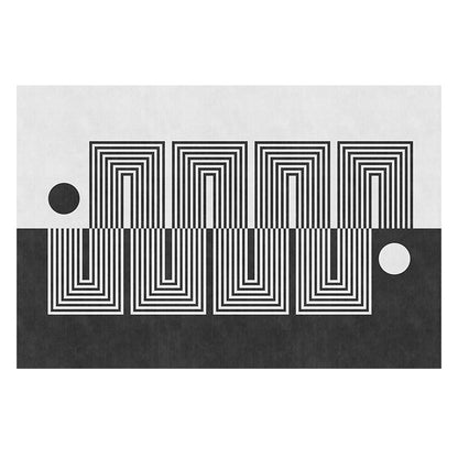 Black Gray-White Striped Rug Cotton Blend Novelty Area Carpet Non-Slip Backing Machine Washable Indoor Rug for Room Black Gray-White Clearhalo 'Area Rug' 'Rug' 2480040