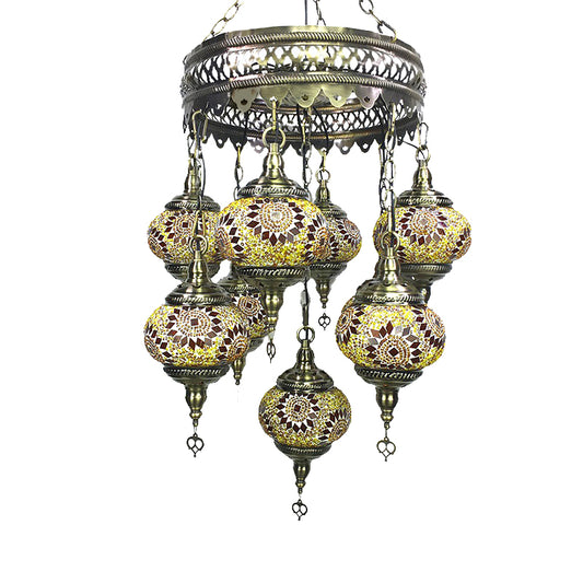 Vintage Lantern Chandelier Lamp White/Gold/Coffee Glass 9 Heads Pendant Lighting Fixture Clearhalo 'Ceiling Lights' 'Chandeliers' 'Glass shade' 'Glass' Lighting' 248010