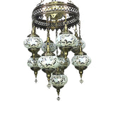 Vintage Lantern Chandelier Lamp White/Gold/Coffee Glass 9 Heads Pendant Lighting Fixture Clearhalo 'Ceiling Lights' 'Chandeliers' 'Glass shade' 'Glass' Lighting' 248012