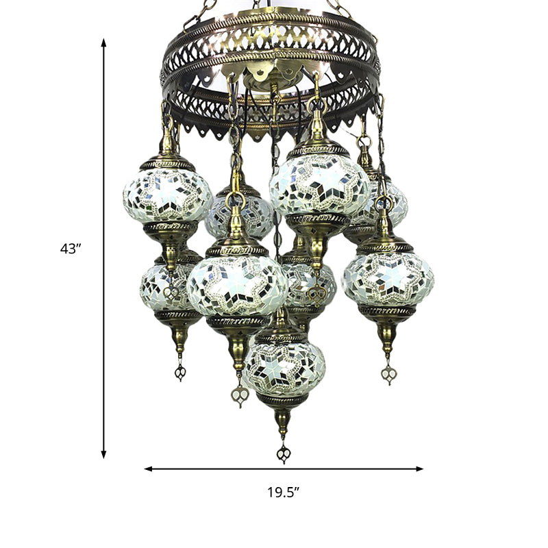 Vintage Lantern Chandelier Lamp White/Gold/Coffee Glass 9 Heads Pendant Lighting Fixture Clearhalo 'Ceiling Lights' 'Chandeliers' 'Glass shade' 'Glass' Lighting' 248013
