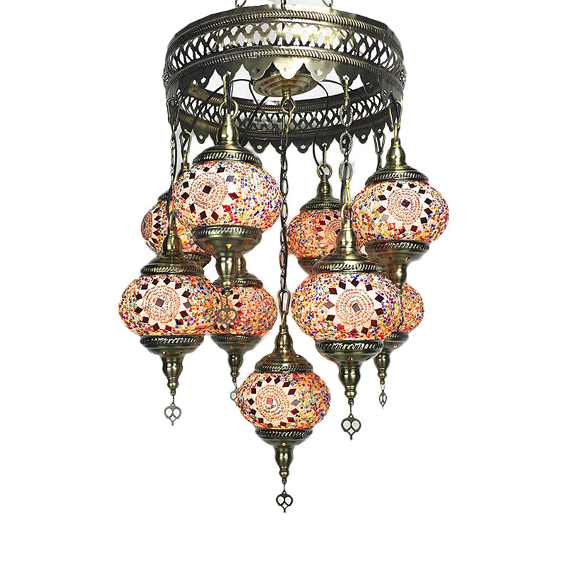 Vintage Lantern Chandelier Lamp White/Gold/Coffee Glass 9 Heads Pendant Lighting Fixture Clearhalo 'Ceiling Lights' 'Chandeliers' 'Glass shade' 'Glass' Lighting' 248015