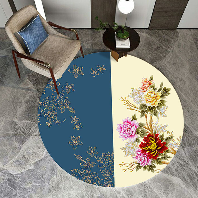 Asian Printed Rug Multi Colored Sythetics Area Carpet Non-Slip Backing Pet Friendly Easy Care Indoor Rug for Decoration Light Blue-Yellow Clearhalo 'Area Rug' 'Rug' 2480317