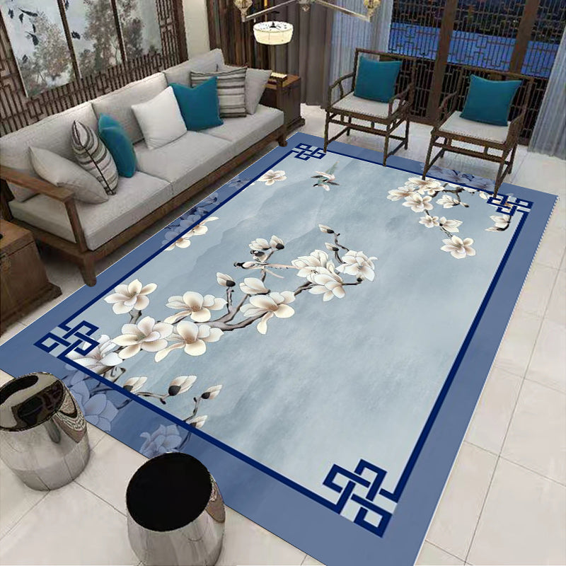 Multi-Colored Oriental Rug Cotton Blend Patterned Area Carpet Non-Slip Backing Pet Friendly Indoor Rug for Parlor Purplish Blue Clearhalo 'Area Rug' 'Rug' 2480322