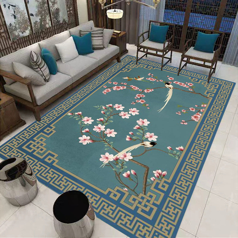 Multi-Colored Oriental Rug Cotton Blend Patterned Area Carpet Non-Slip Backing Pet Friendly Indoor Rug for Parlor Blue-Green Clearhalo 'Area Rug' 'Rug' 2480331