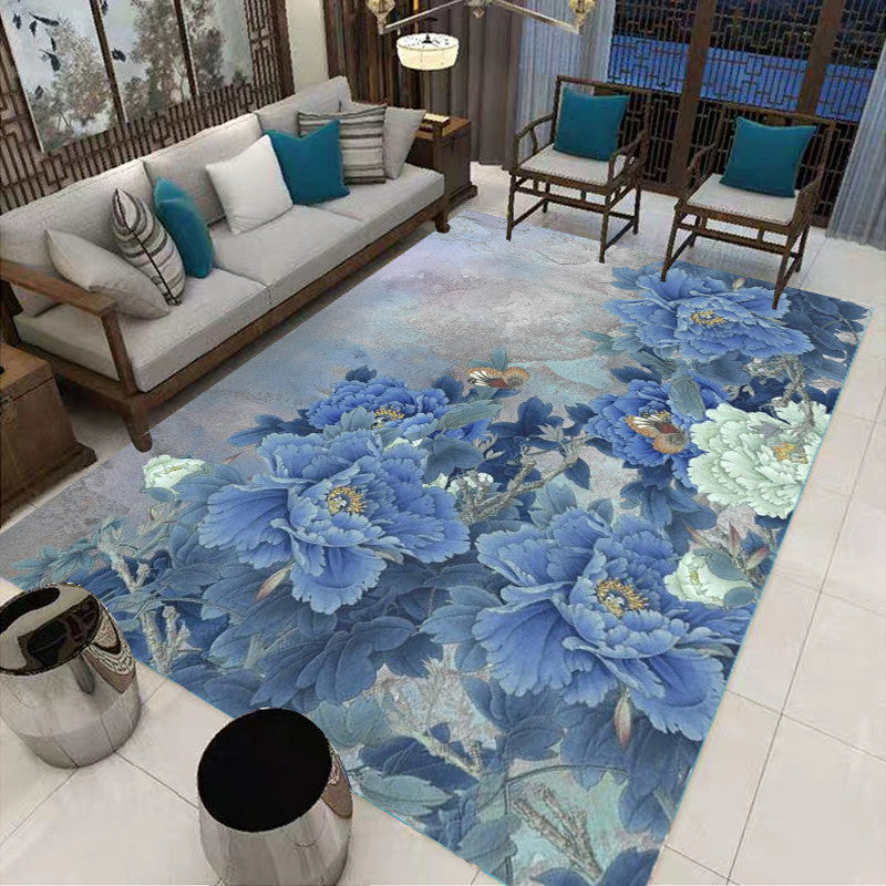 Multi-Colored Oriental Rug Cotton Blend Patterned Area Carpet Non-Slip Backing Pet Friendly Indoor Rug for Parlor Blue Clearhalo 'Area Rug' 'Rug' 2480332