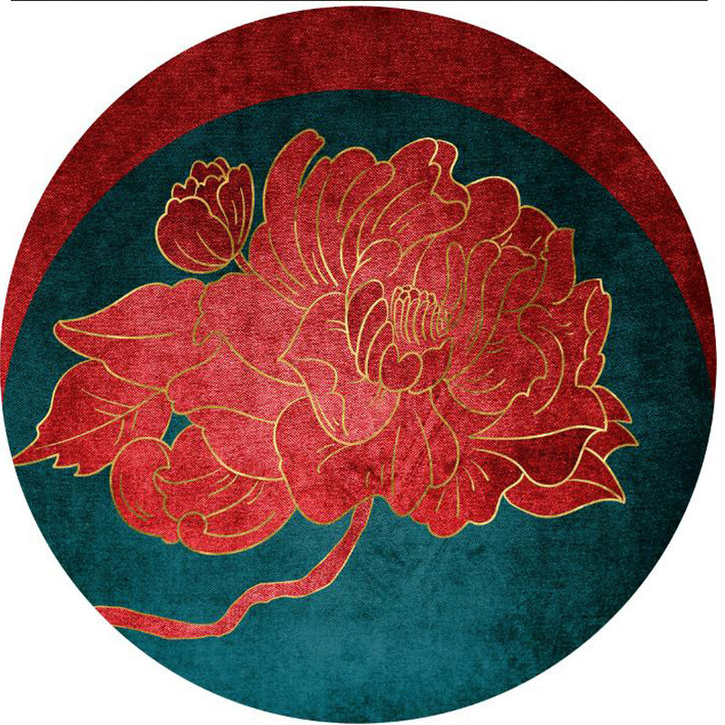 Chinese Decoration Rug Multi Colored Crane Printed Area Carpet Synthetics Non-Slip Backing Easy Care Area Rug Green-Red Clearhalo 'Area Rug' 'Rug' 2480353