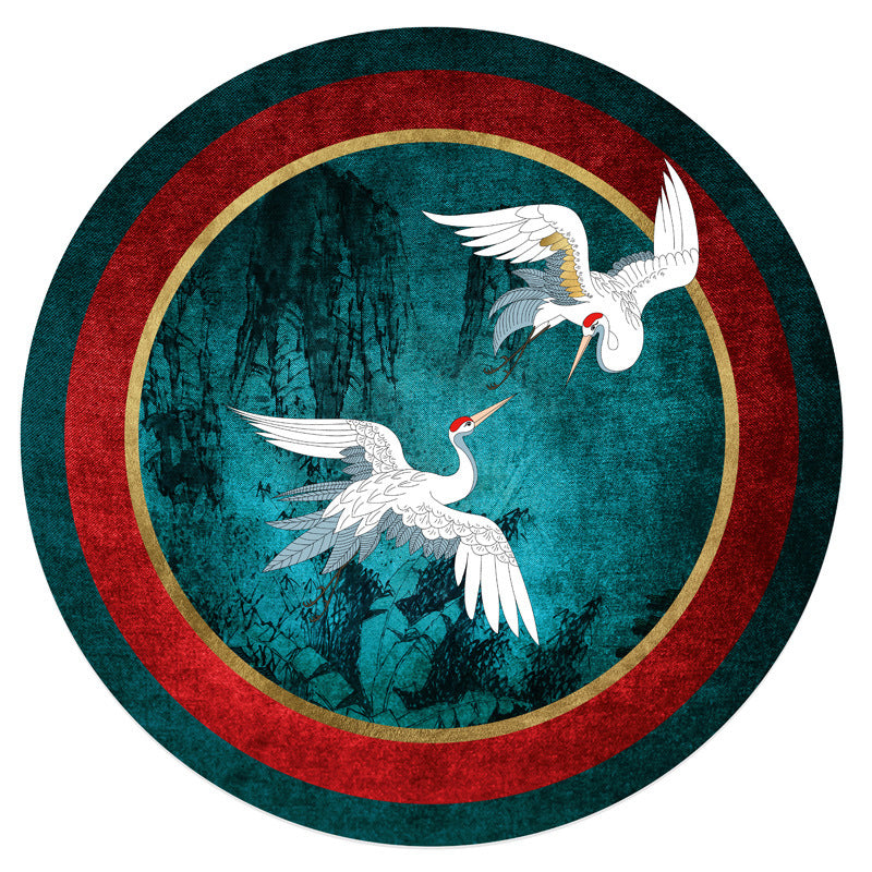 Chinese Decoration Rug Multi Colored Crane Printed Area Carpet Synthetics Non-Slip Backing Easy Care Area Rug Blackish Green Clearhalo 'Area Rug' 'Rug' 2480354