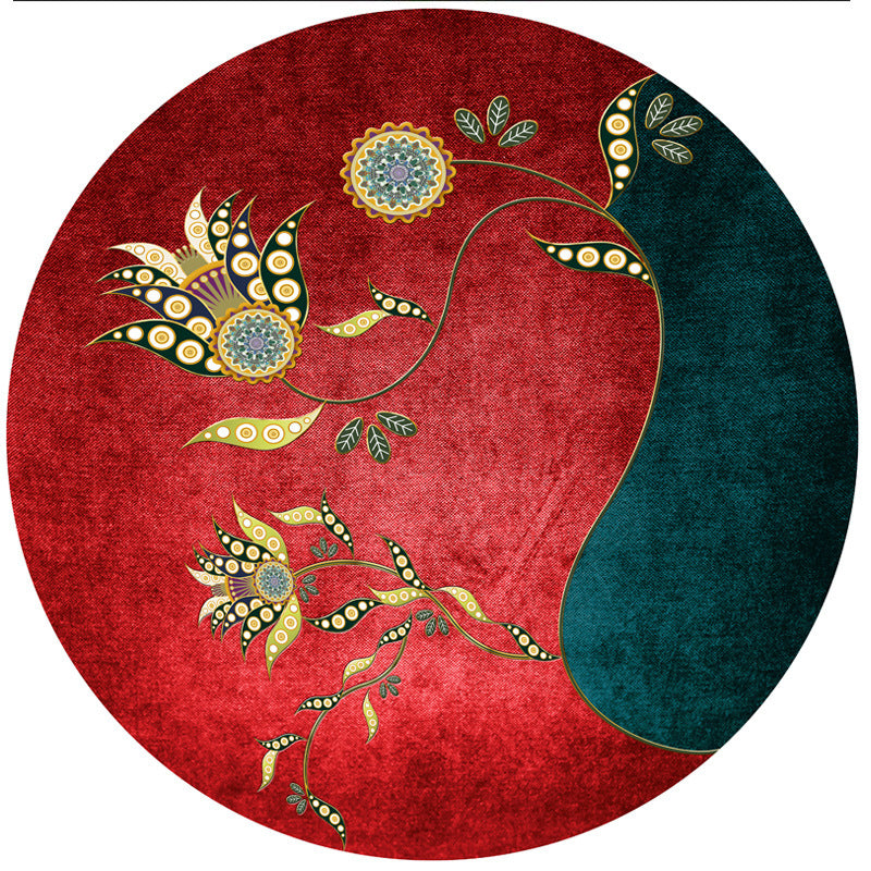 Chinese Decoration Rug Multi Colored Crane Printed Area Carpet Synthetics Non-Slip Backing Easy Care Area Rug Brick Red Clearhalo 'Area Rug' 'Rug' 2480356