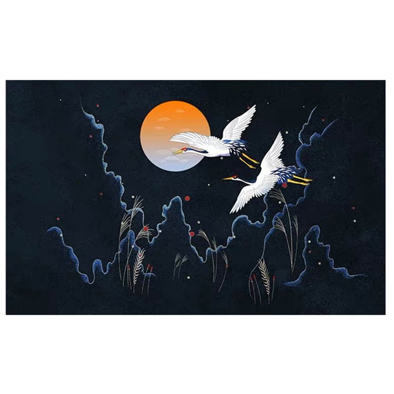 Nordic Crane Patterned Rug Multi-Color Synthetics Area Carpet Pet Friendly Easy Care Stain-Resistant Rug for Room Matte Black Clearhalo 'Area Rug' 'Rug' 2480360