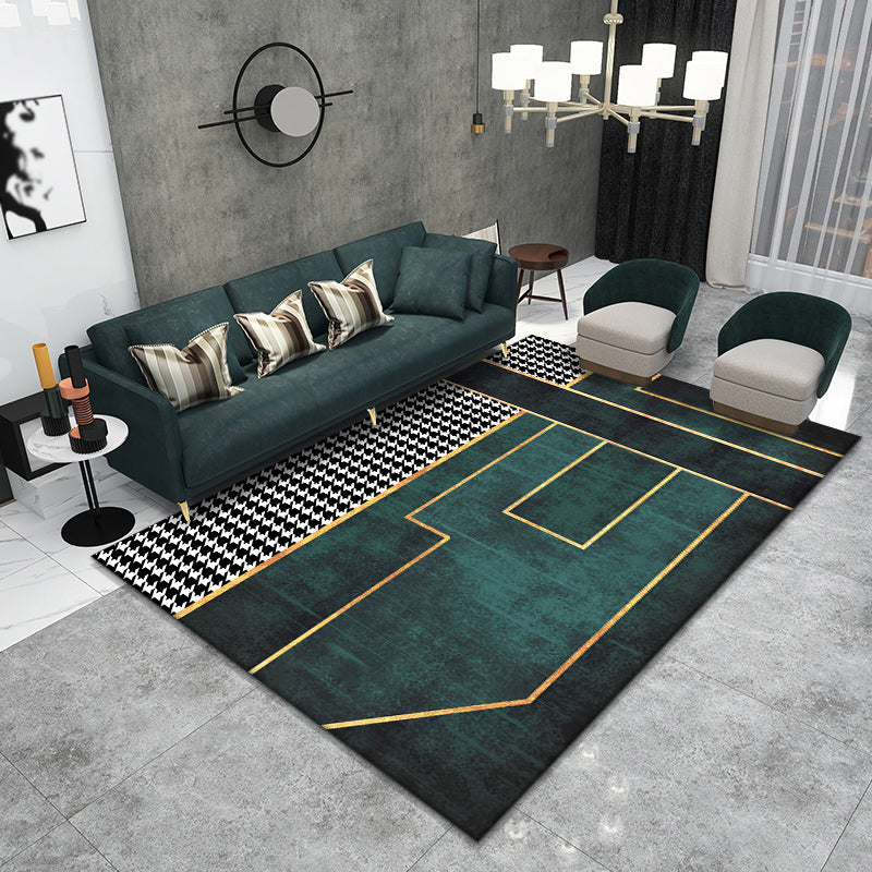 Modern Geometric Printed Rug Multi-Color Cotton Blend Area Carpet Anti-Slip Backing Easy Care Indoor Rug for Parlor Blackish Green Clearhalo 'Area Rug' 'Rug' 2480443