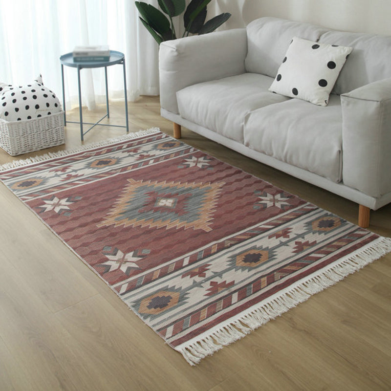 Simple Living Room Rug Multi-Color Geometric Printed Area Carpet Cotton Pet Friendly Easy Care Indoor Rug Red Clearhalo 'Area Rug' 'Rugs' 'Southwestern' Rug' 2480515