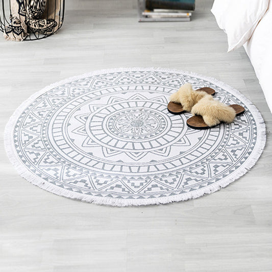 Moroccan Geometric Printed Rug Multi-Color Cotton Area Carpet Easy Care Pet Friendly Indoor Rug for Bedroom White 2'11" x 2'11" Clearhalo 'Area Rug' 'Moroccan' 'Rugs' Rug' 2480534