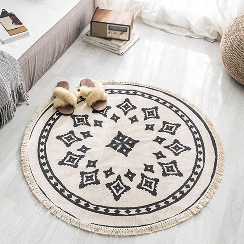 Moroccan Geometric Printed Rug Multi-Color Cotton Area Carpet Easy Care Pet Friendly Indoor Rug for Bedroom Black-White Clearhalo 'Area Rug' 'Moroccan' 'Rugs' Rug' 2480538