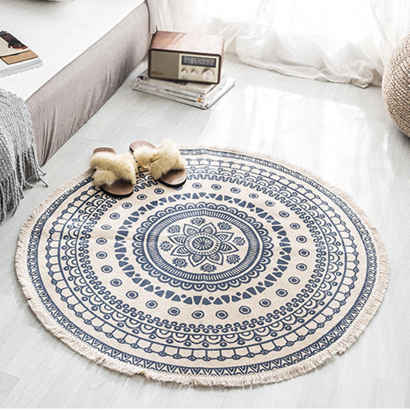 Moroccan Geometric Printed Rug Multi-Color Cotton Area Carpet Easy Care Pet Friendly Indoor Rug for Bedroom Dark Blue-Gray Clearhalo 'Area Rug' 'Moroccan' 'Rugs' Rug' 2480539