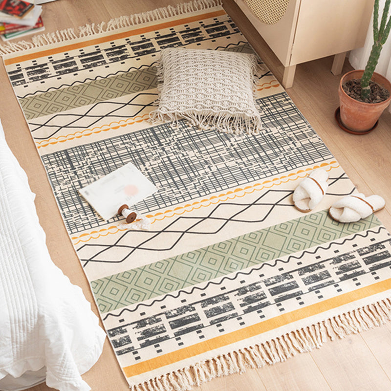 Multi-Color Bedroom Rug Western Geometric Printed Area Carpet Cotton Easy Care Pet Friendly Indoor Rug Yellow-Green 3'11" x 5'7" Clearhalo 'Area Rug' 'Rugs' 'Southwestern' Rug' 2480569