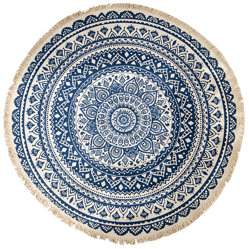 Persian Tribal Printed Rug Multi-Color Cotton Indoor Rug Easy Care Stain-Resistant Area Carpet for Decoration Blue-Black 2'11" x 2'11" Clearhalo 'Area Rug' 'Moroccan' 'Rugs' Rug' 2480582