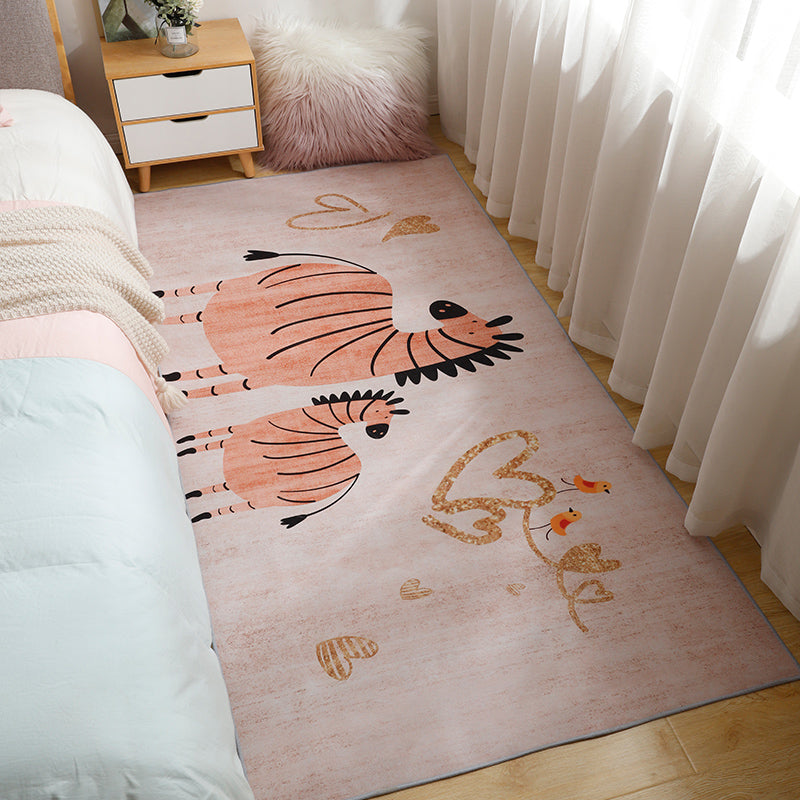Casual Kids Room Rug Multi-Colored Cartoon Pattern Indoor Rug Cotton Blend Anti-Slip Pet Friendly Area Carpet Orange Pink Clearhalo 'Area Rug' 'Rug' 2480676