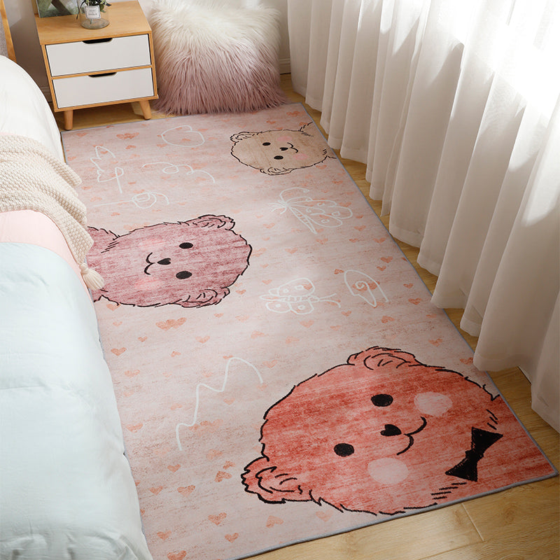 Casual Kids Room Rug Multi-Colored Cartoon Pattern Indoor Rug Cotton Blend Anti-Slip Pet Friendly Area Carpet Pink Clearhalo 'Area Rug' 'Rug' 2480680