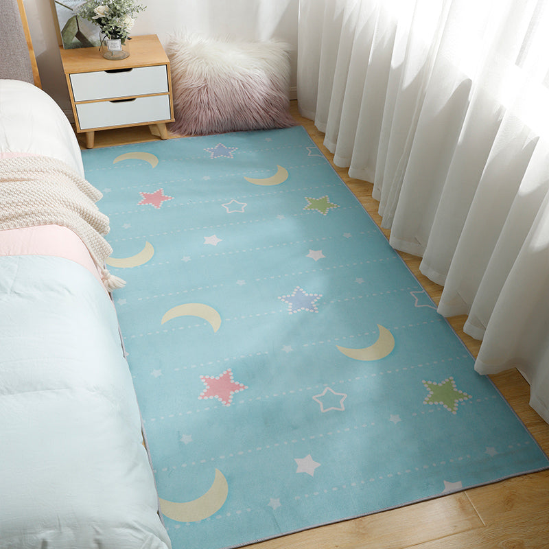 Casual Kids Room Rug Multi-Colored Cartoon Pattern Indoor Rug Cotton Blend Anti-Slip Pet Friendly Area Carpet Blue Clearhalo 'Area Rug' 'Rug' 2480684