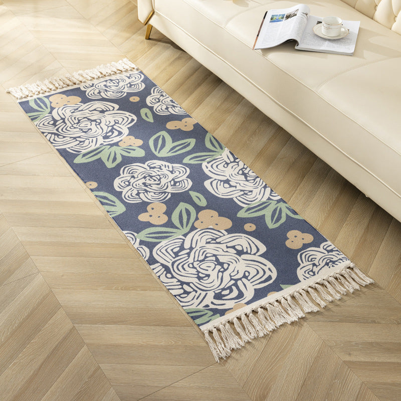 Modern Plant Printed Rug Multi-Colored Jute Area Carpet Easy Care Pet Friendly Stain-Resistant Indoor Rug with Tassel for Bedroom Navy Clearhalo 'Area Rug' 'Modern' 'Rugs' Rug' 2480717