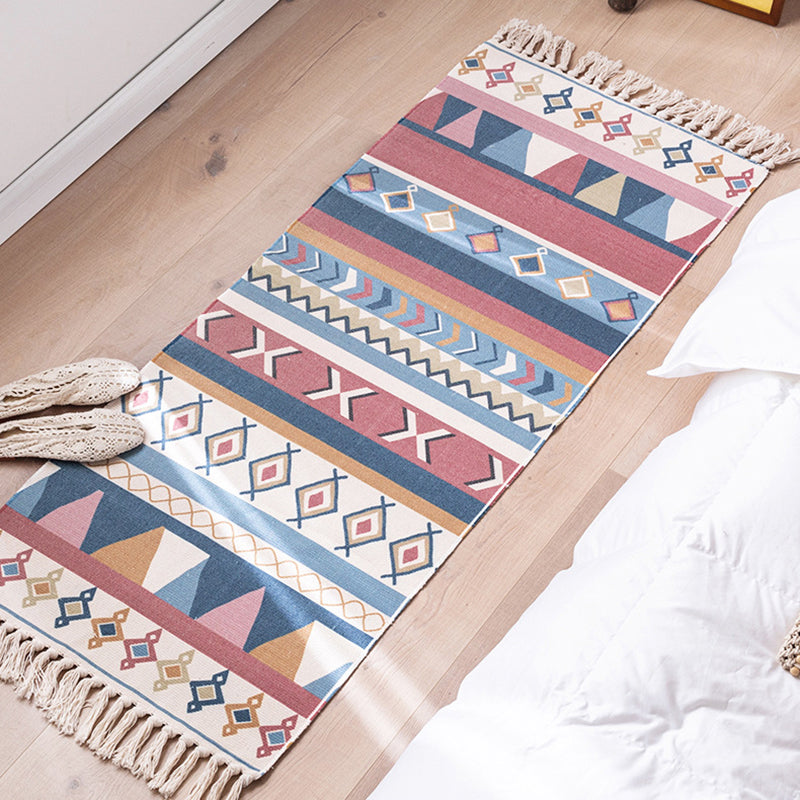 Modern Plant Printed Rug Multi-Colored Jute Area Carpet Easy Care Pet Friendly Stain-Resistant Indoor Rug with Tassel for Bedroom Red-Blue Clearhalo 'Area Rug' 'Modern' 'Rugs' Rug' 2480721