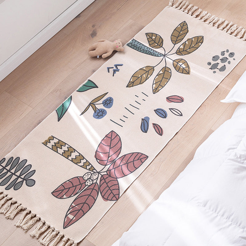 Modern Plant Printed Rug Multi-Colored Jute Area Carpet Easy Care Pet Friendly Stain-Resistant Indoor Rug with Tassel for Bedroom Rose Pink Clearhalo 'Area Rug' 'Modern' 'Rugs' Rug' 2480731