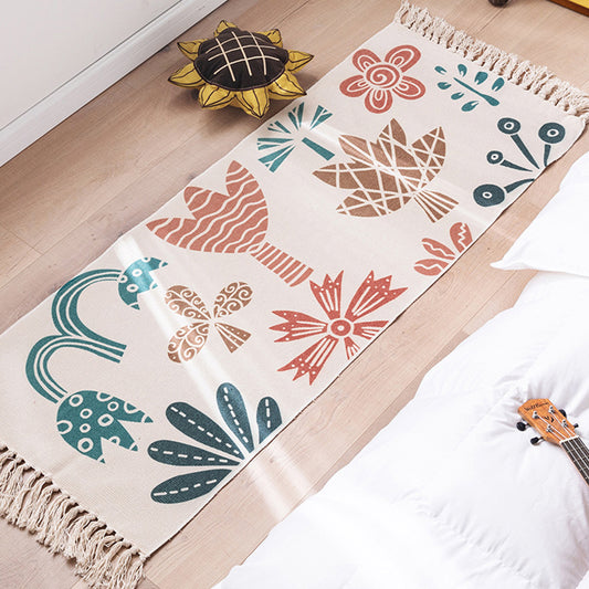 Modern Plant Printed Rug Multi-Colored Jute Area Carpet Easy Care Pet Friendly Stain-Resistant Indoor Rug with Tassel for Bedroom Orange 2' x 4'11" Clearhalo 'Area Rug' 'Modern' 'Rugs' Rug' 2480733
