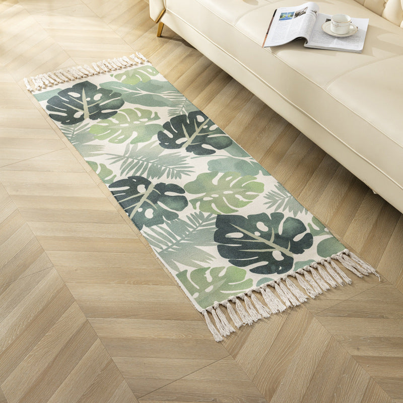 Modern Plant Printed Rug Multi-Colored Jute Area Carpet Easy Care Pet Friendly Stain-Resistant Indoor Rug with Tassel for Bedroom Lemon Green Clearhalo 'Area Rug' 'Modern' 'Rugs' Rug' 2480734