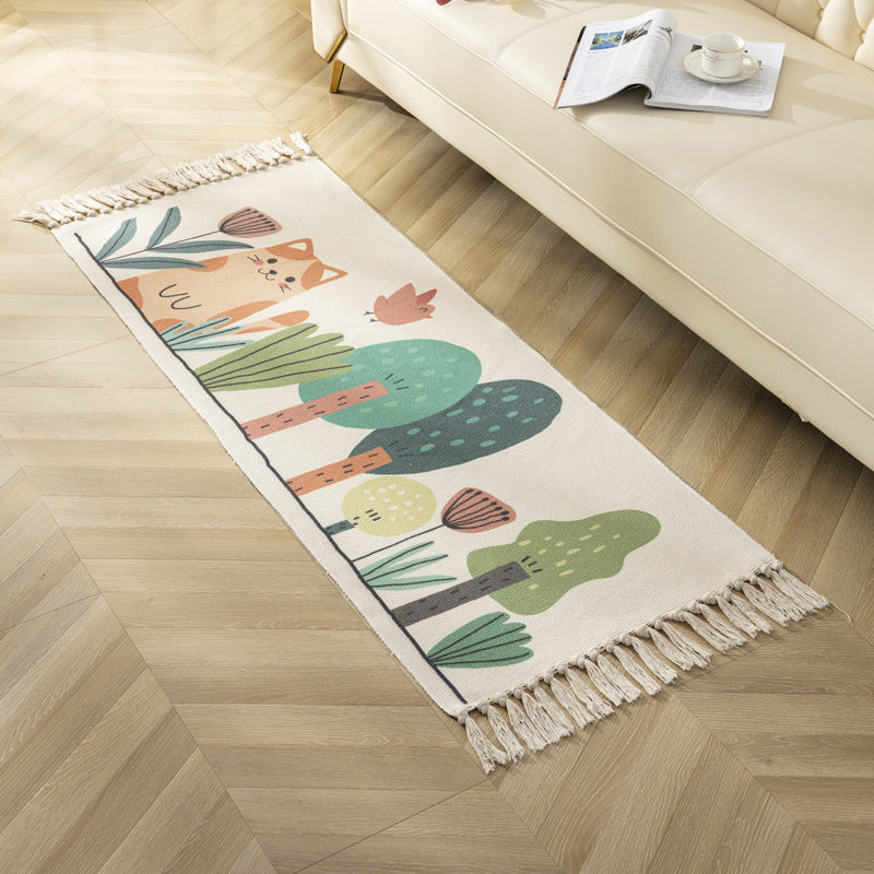 Modern Plant Printed Rug Multi-Colored Jute Area Carpet Easy Care Pet Friendly Stain-Resistant Indoor Rug with Tassel for Bedroom Pea Green Clearhalo 'Area Rug' 'Modern' 'Rugs' Rug' 2480735