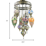 Traditionary Ball and Teardrop Chandelier Lamp Colorful Glass 12 Heads Ceiling Light Fixture in Bronze for Restaurant Clearhalo 'Ceiling Lights' 'Chandeliers' 'Glass shade' 'Glass' Lighting' 248076