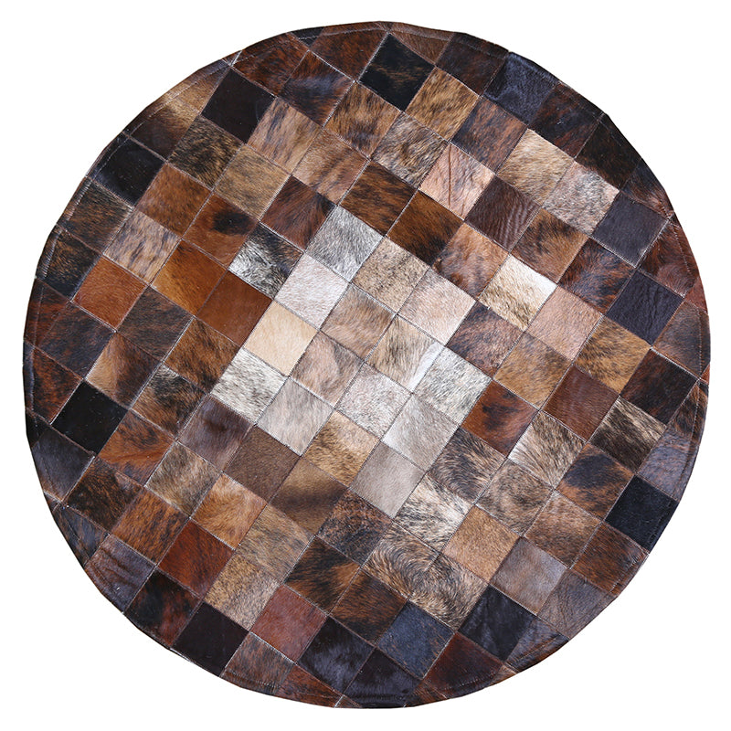 Brown Plaid Patterned Rug Cowhide Scandinavian Area Carpet Non-Slip Backing Pet Friendly Indoor Rug for Decor Brown Clearhalo 'Area Rug' 'Modern' 'Rugs' Rug' 2480808
