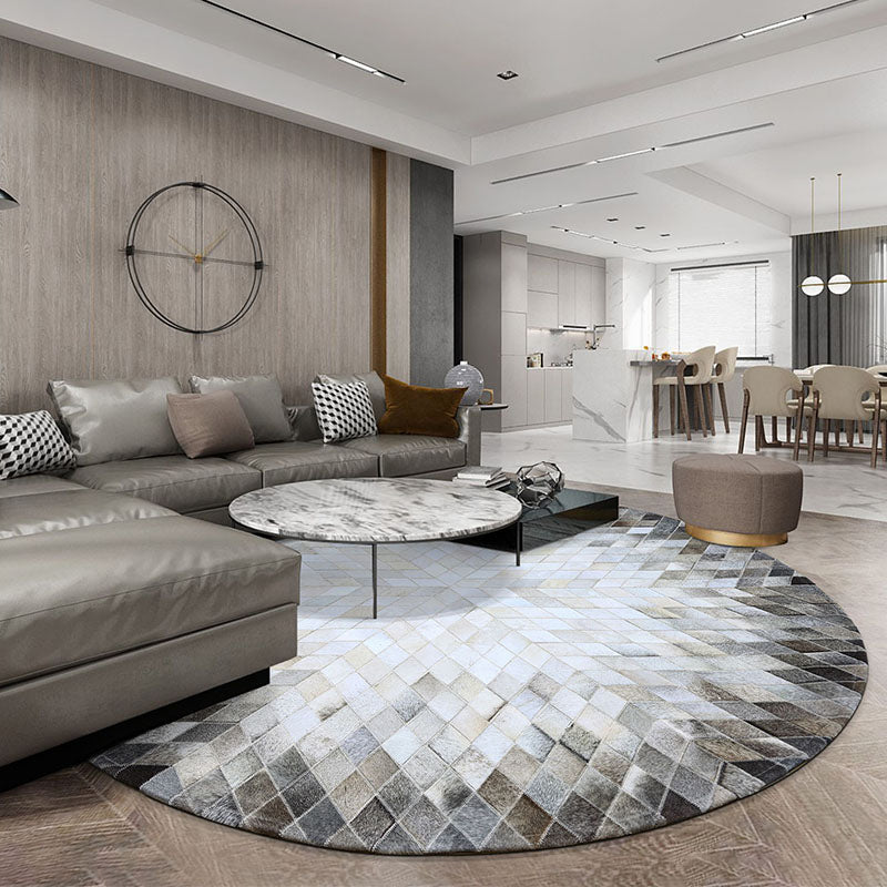 Gray-White Living Room Nordic Geometric Pattern Indoor Rug Cowhide Non-Slip Easy Care Area Carpet Clearhalo 'Area Rug' 'Modern' 'Rugs' Rug' 2480813