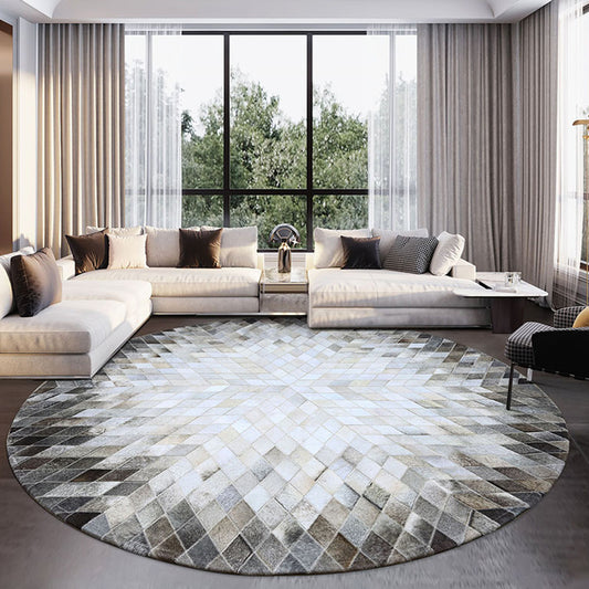 Gray-White Living Room Nordic Geometric Pattern Indoor Rug Cowhide Non-Slip Easy Care Area Carpet Clearhalo 'Area Rug' 'Modern' 'Rugs' Rug' 2480815