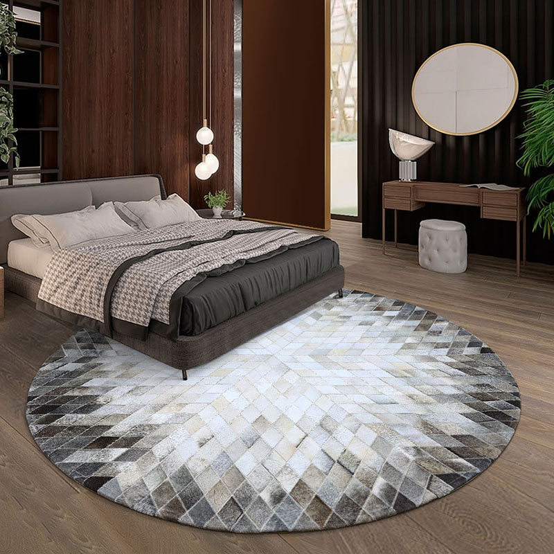 Gray-White Living Room Nordic Geometric Pattern Indoor Rug Cowhide Non-Slip Easy Care Area Carpet Clearhalo 'Area Rug' 'Modern' 'Rugs' Rug' 2480816