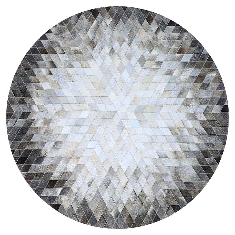 Gray-White Living Room Nordic Geometric Pattern Indoor Rug Cowhide Non-Slip Easy Care Area Carpet Clearhalo 'Area Rug' 'Modern' 'Rugs' Rug' 2480817