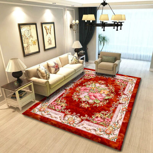 Modern Floral Printed Rug Multi-Color Polyster Indoor Rug Anti-Slip Backing Machine Washable Area Carpet for Living Room Dark Red Clearhalo 'Area Rug' 'Modern' 'Rugs' Rug' 2480828