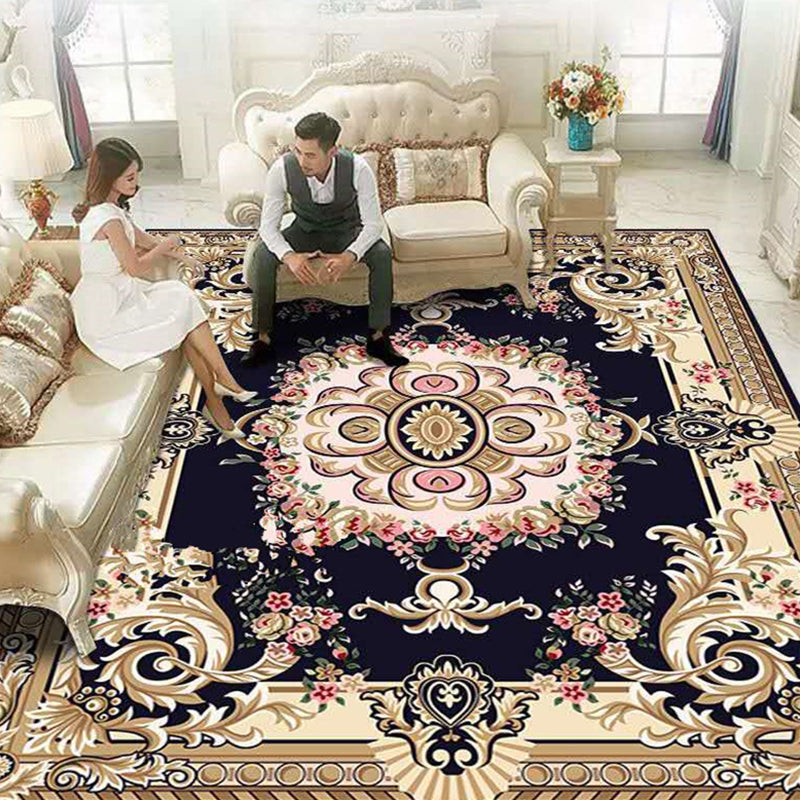 Multicolored Flower Printed Rug Polypropylene Nordic Indoor Rug Anti-Slip Backing Stain-Resistant Area Carpet for Parlor Navy Clearhalo 'Area Rug' 'Modern' 'Rugs' Rug' 2480838