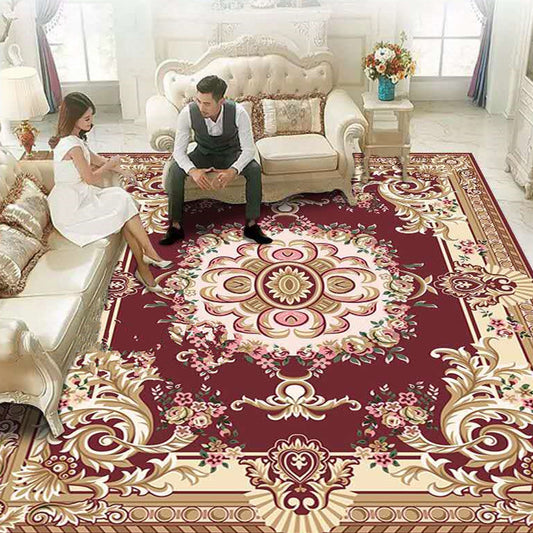 Multicolored Flower Printed Rug Polypropylene Nordic Indoor Rug Anti-Slip Backing Stain-Resistant Area Carpet for Parlor Dark Red Clearhalo 'Area Rug' 'Modern' 'Rugs' Rug' 2480839