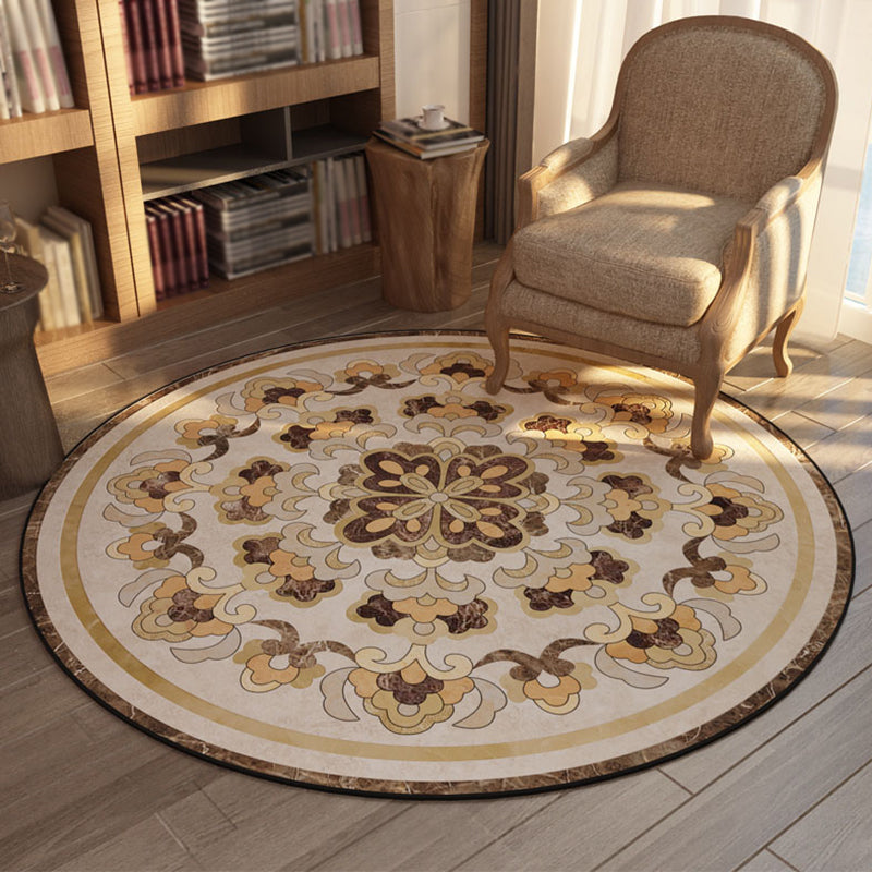 Modern Flower Printed Rug Multicolored Polyster Area Carpet Non-Slip Backing Stain-Resistant Indoor Rug for Living Room Beige Clearhalo 'Area Rug' 'Modern' 'Rugs' Rug' 2480902