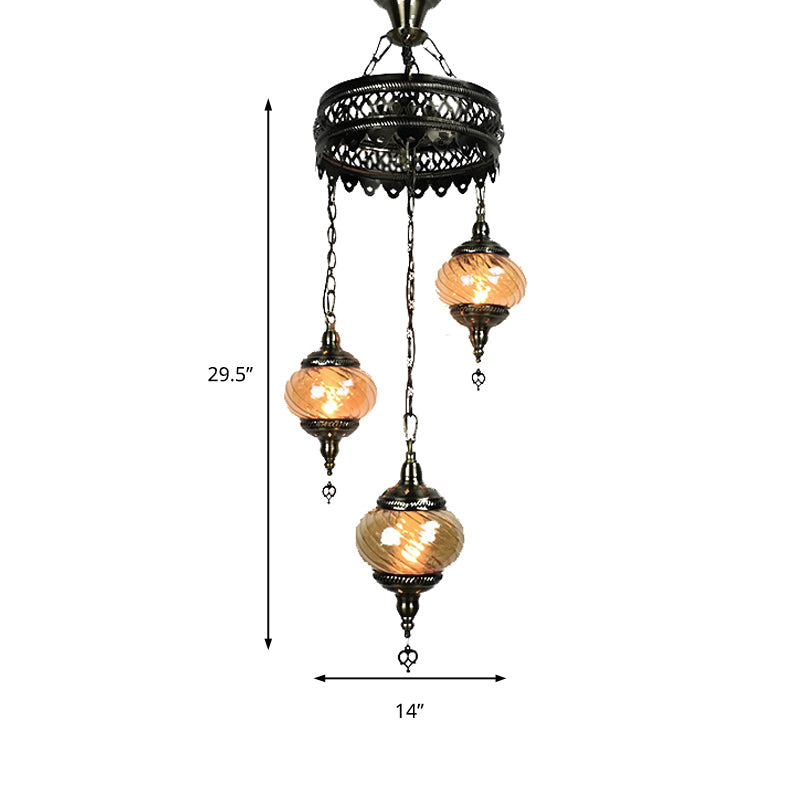 3/5/7 Bulbs Coffee House Hanging Chandelier Retro Bronze Ceiling Pendant Light with Spherical Colorful Glass Shade Clearhalo 'Ceiling Lights' 'Chandeliers' 'Close To Ceiling Lights' 'Glass shade' 'Glass' Lighting' 248100
