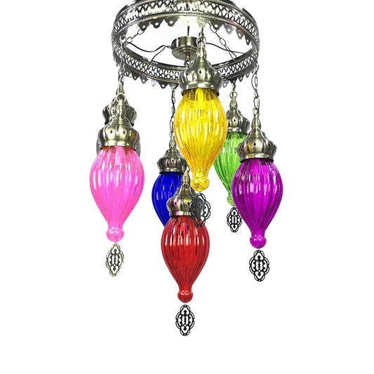 7 Bulbs Urn Ceiling Chandelier Tradition Colorful Glass Suspended Lighting Fixture in Bronze Clearhalo 'Ceiling Lights' 'Chandeliers' 'Glass shade' 'Glass' Lighting' 248108