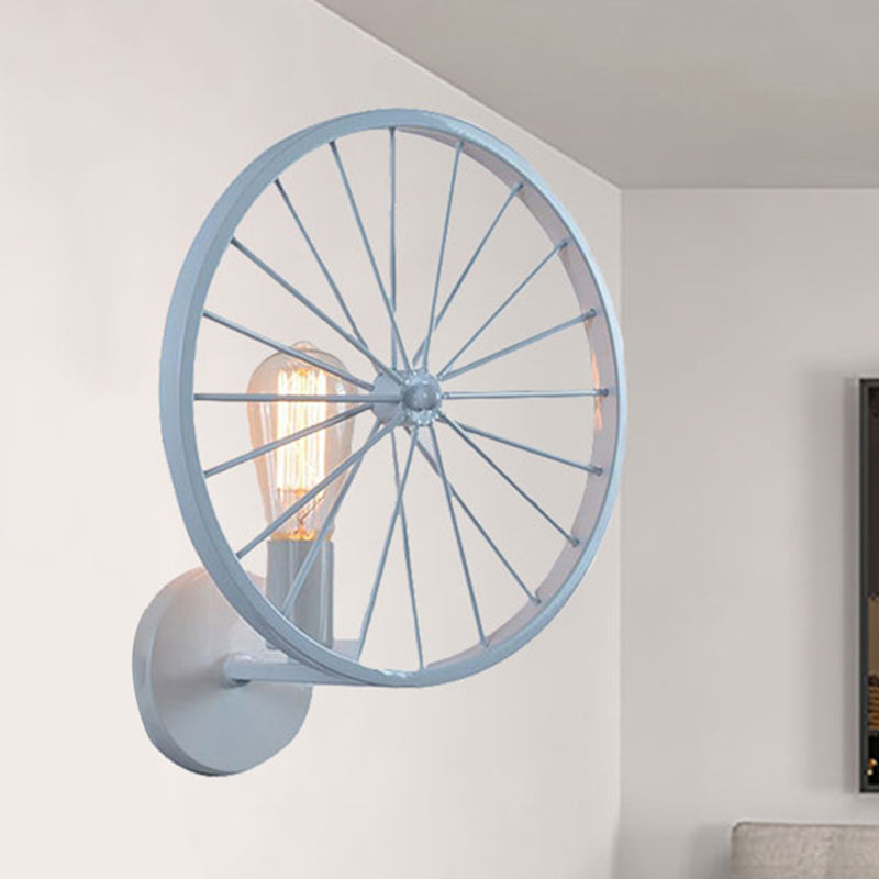 Bare Bulb Living Room Wall Lighting Fixture with Wheel Design Industrial Style Metal 1 Light Black/White/Red Wall Lamp Clearhalo 'Art deco wall lights' 'Cast Iron' 'Glass' 'Industrial wall lights' 'Industrial' 'Middle century wall lights' 'Modern' 'Rustic wall lights' 'Tiffany' 'Traditional wall lights' 'Wall Lamps & Sconces' 'Wall Lights' Lighting' 248145